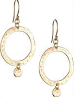 Drop Hoop with Mini Medallion Earrings, Gold Tone